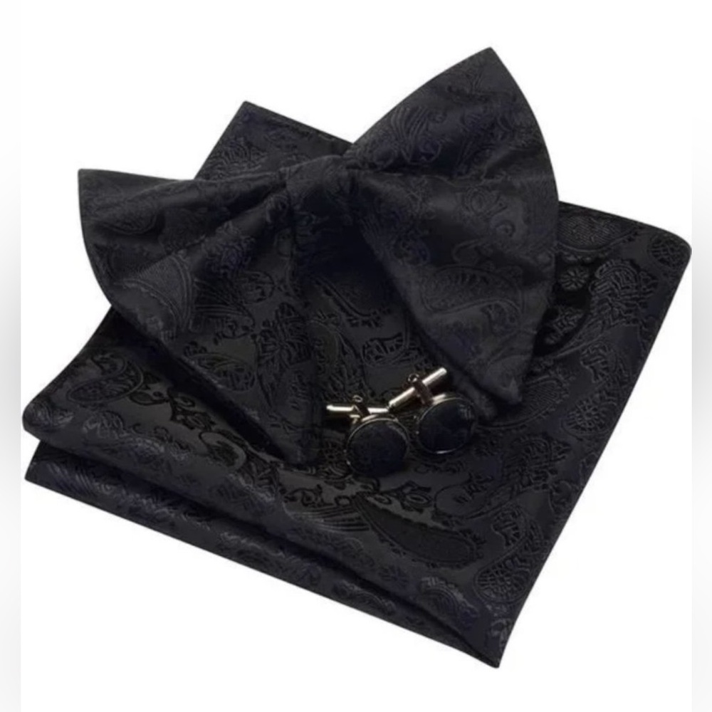 New Paisley Adjustable Pre-tied Cufflink Set Black